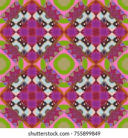 Vector abstract seamless pattern, stylized pattern background, tiles pattern in brown, purple and green colors.