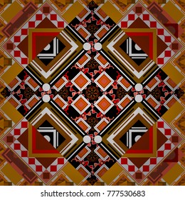 Vector abstract seamless pattern, stylized pattern background, tiles pattern in white, black and orange colors.