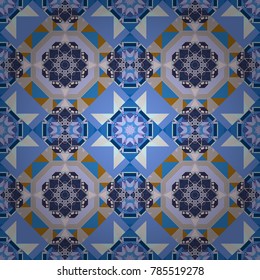 Vector abstract seamless pattern, stylized pattern background, tiles pattern in violet, gray and blue colors.