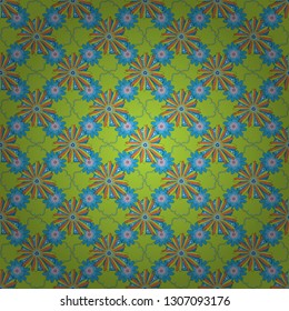 Vector abstract seamless pattern. Summer exotic floral abstract blue, green and magenta background. Plant flower nature wallpaper.