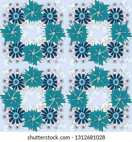 Vector abstract seamless pattern. Summer exotic floral abstract gray, beige and blue background. Plant flower nature wallpaper.