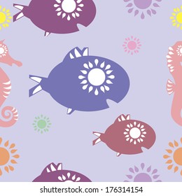 Vector Abstract seamless pattern of sun fishes