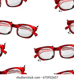 Vector abstract seamless pattern with sunglasses with a red rim. Fashion illustration. Beauty and fashion.