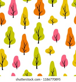 Vector abstract seamless pattern with trees. Autumn illustration