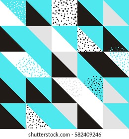 Vector abstract seamless pattern in trendy modern minimal style with geometric shapes - design templates for packaging, banners, prints and posters in blue and black colors