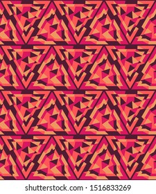 Vector abstract seamless pattern with triangles of different colors. Textile background for package, cover, greeting cards.