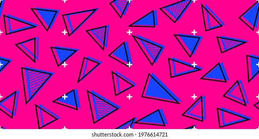 Vector abstract seamless pattern with triangles and triangle frames and crosses.