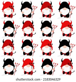 Vector - Abstract seamless pattern of two Gnome devil. Halloween concept. Can be use for print, paper, fabric, wrapping.