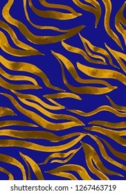 Vector abstract seamless pattern. Watercolor doodle figures made of stained ribbons. Water waves imitation. Zebra skin texture illusion. 