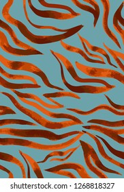 Vector abstract seamless pattern. Watercolor doodle figures made of stained ribbons. Water waves imitation. Zebra skin texture illusion. 