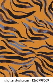 Vector abstract seamless pattern. Watercolor doodle figures made of stained ribbons. Water waves imitation. Zebra skin texture illusion. 