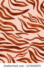 Vector abstract seamless pattern. Watercolor doodle figures made of stained ribbons. Water waves imitation. Zebra skin texture illusion. 