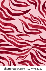 Vector abstract seamless pattern. Watercolor doodle figures made of stained ribbons. Water waves imitation. Zebra skin texture illusion. 