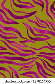Vector abstract seamless pattern. Watercolor doodle figures made of stained ribbons. Water waves imitation. Zebra skin texture illusion. 