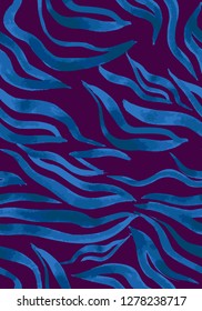 Vector abstract seamless pattern. Watercolor doodle figures made of stained ribbons. Water waves imitation. Zebra skin texture illusion. 