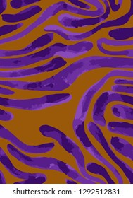 Vector abstract seamless pattern. Watercolor doodle figures made of stained ribbons. Water waves imitation. Zebra skin texture illusion. 