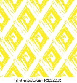 Vector abstract seamless pattern whit drawn by brush rhombuses.Modern stylish texture.White and yellow
