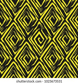 Vector abstract seamless pattern whit drawn by brush rhombuses.Modern stylish texture.Black and yellow