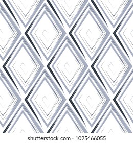 Vector abstract seamless pattern whit drawn by brush rhombuses.Modern stylish texture. White, black and gray