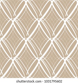 Vector abstract seamless pattern whit drawn by brush rhombuses.Modern stylish texture.Light brown and white