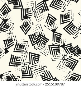 Vector abstract seamless pattern whit drawn by brush rhombuses.Modern stylish texture.White and black