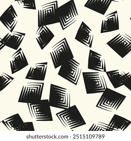 Vector abstract seamless pattern whit drawn by brush rhombuses.Modern stylish texture.White and black