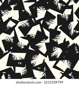 Vector abstract seamless pattern whit drawn by brush rhombuses.Modern stylish texture.White and black