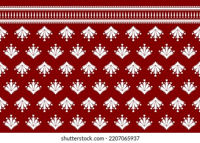 Vector - Abstract seamless pattern of white flower and red background. Ethnic geometric image. Can be use for print, fabric, scarf, paper, satin, cotton, cloth.