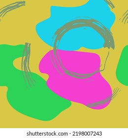 Vector abstract seamless pattern. Yellow, blue, red spot on a brown background. Concept. SHOTLISTretro