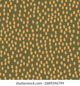 Vector abstract seamless pattern with yellow polka dot on olive. Hand painted illustration for design, print, fabric or background.
