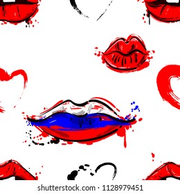 Vector abstract seamless pattern for your design. Lips with a Russian flag coloring.