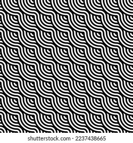Vector abstract seamless pattern.Modern geometric background.Repeated monochrome pattern with concentric circles background ornament of striped concentric circles.Monochrome background with diagonal.