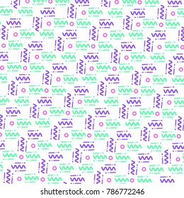 vector. Abstract seamless patterns 80's-90's styles. Trendy memphis style. Colorful geometric background set.