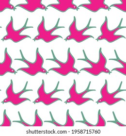 Vector abstract seamless pink birds on a white background. Suitable for scrapbooking, fabric, backdrop, gift wrap and other design projects. 