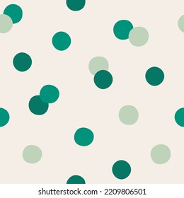Vector abstract seamless polka dot pattern in green colors. Children's background. Can be used as clothing design, textiles, bed linen, stationery, packaging paper, Wallpaper
