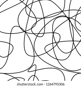 Vector abstract seamless scribble background. Fantasy modern tangled pattern. Digital tortuous design. Creative tangled composition.