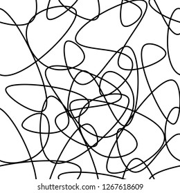 Vector abstract seamless scribble background. Fantasy modern tangled pattern. Digital tortuous design. Creative tangled composition.