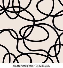 Vector abstract seamless scribble pattern. Random chaotic bold lines. Background with lines and waves.