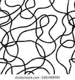Vector abstract seamless scribble pattern. Random chaotic colorful crayon pencil lines. Background with black lines. Naive squiggle charcoal doodles