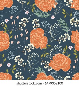 Vector abstract seamless simple floral pattern. Flower pattern. Spring pattern. Pattern for textiles or for cover. Wallpaper. Hand drawn.