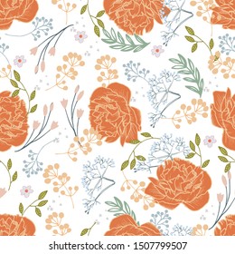 Vector abstract seamless simple floral pattern. Flower pattern. Spring pattern. Pattern for textiles or for cover. Wallpaper. Hand drawn.