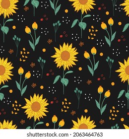 Vector abstract seamless simple floral pattern. Flower pattern. Spring pattern. Pattern for textiles or for cover. Wallpaper. Hand draw.