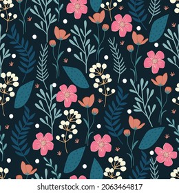 Vector abstracto sin fisuras patrón floral simple. Patrón de flores. Patrón de primavera. Patrón para los textiles o para la cubierta. Fondo de escritorio. Dibujo manual.