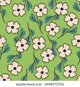 Vector abstract seamless simple floral pattern. Flower pattern. Spring pattern. Pattern for textiles or for cover. Wallpaper. Hand drawn.