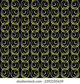 Vector abstract seamless texture in the form of blue and yellow spirals on a black background