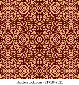 Vector, abstract seamless wallpaper. Decorative light brown, geometric ornament on a red background.