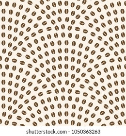 Vector abstract seamless wavy pattern. Geometrical fish scale layout of Brown coffee beans on a beige background. Fan shaped coffee placer. Wrapping paper, page fill, menu decoration