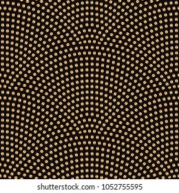 Vector abstract seamless wavy pattern with geometrical fish scale layout. Gold stylized  coffee beans on a dark black background. Fan shaped coffee placer.Wrapping paper, page fill, menu decoration