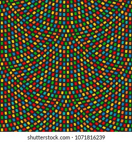 Vector abstract seamless wavy pattern with geometrical fish scale layout. Festa Junina Brazil Festival decoration, Folklore holiday wallpaper .Garlands of National colors flags on a black background