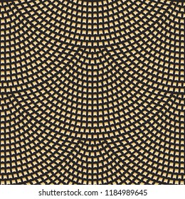 Vector abstract seamless wavy pattern with geometrical fish scale layout. Festa Junina Brazil Festival decoration, Folklore holiday wallpaper .Garlands from metallic gold flags on a black background